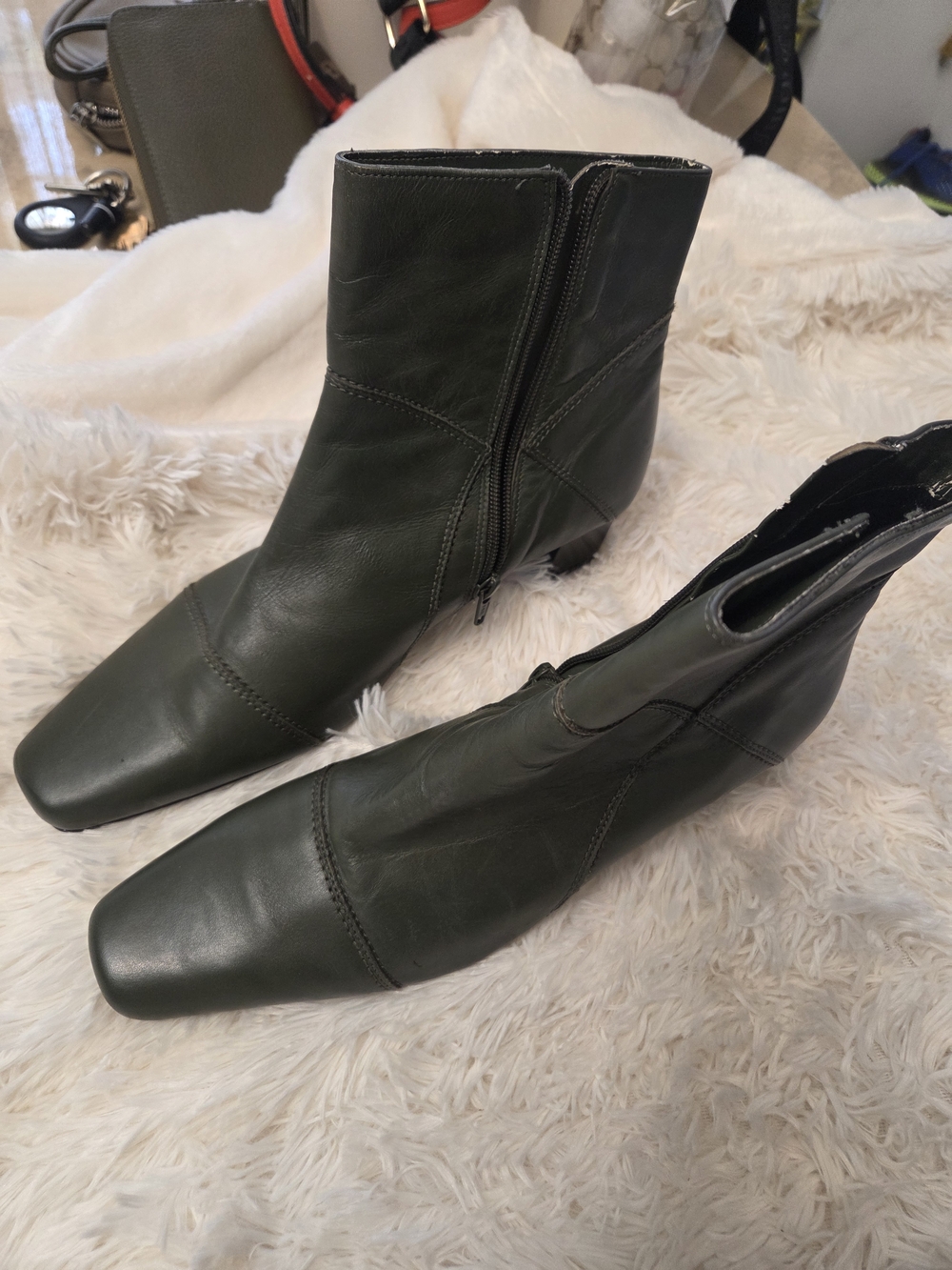 Women’s Olive Green Zip Ankle Booties - Picture 3 of 7